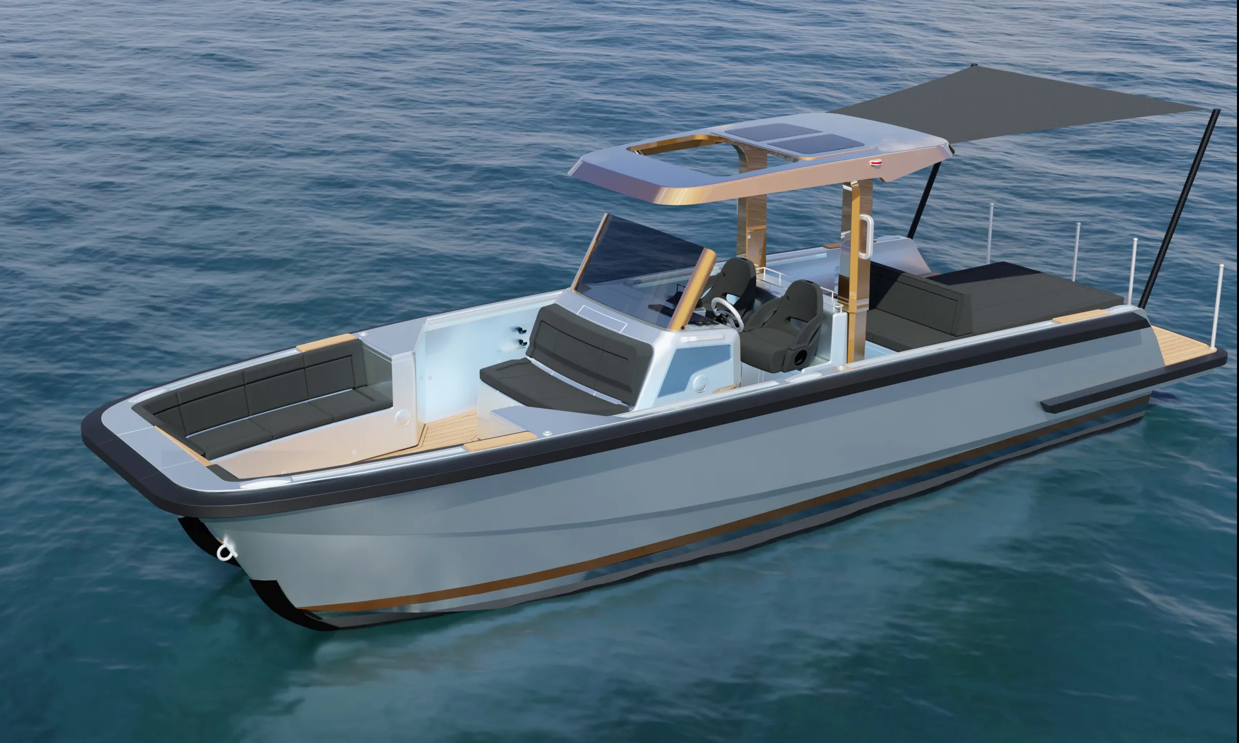 render embarcación navegando