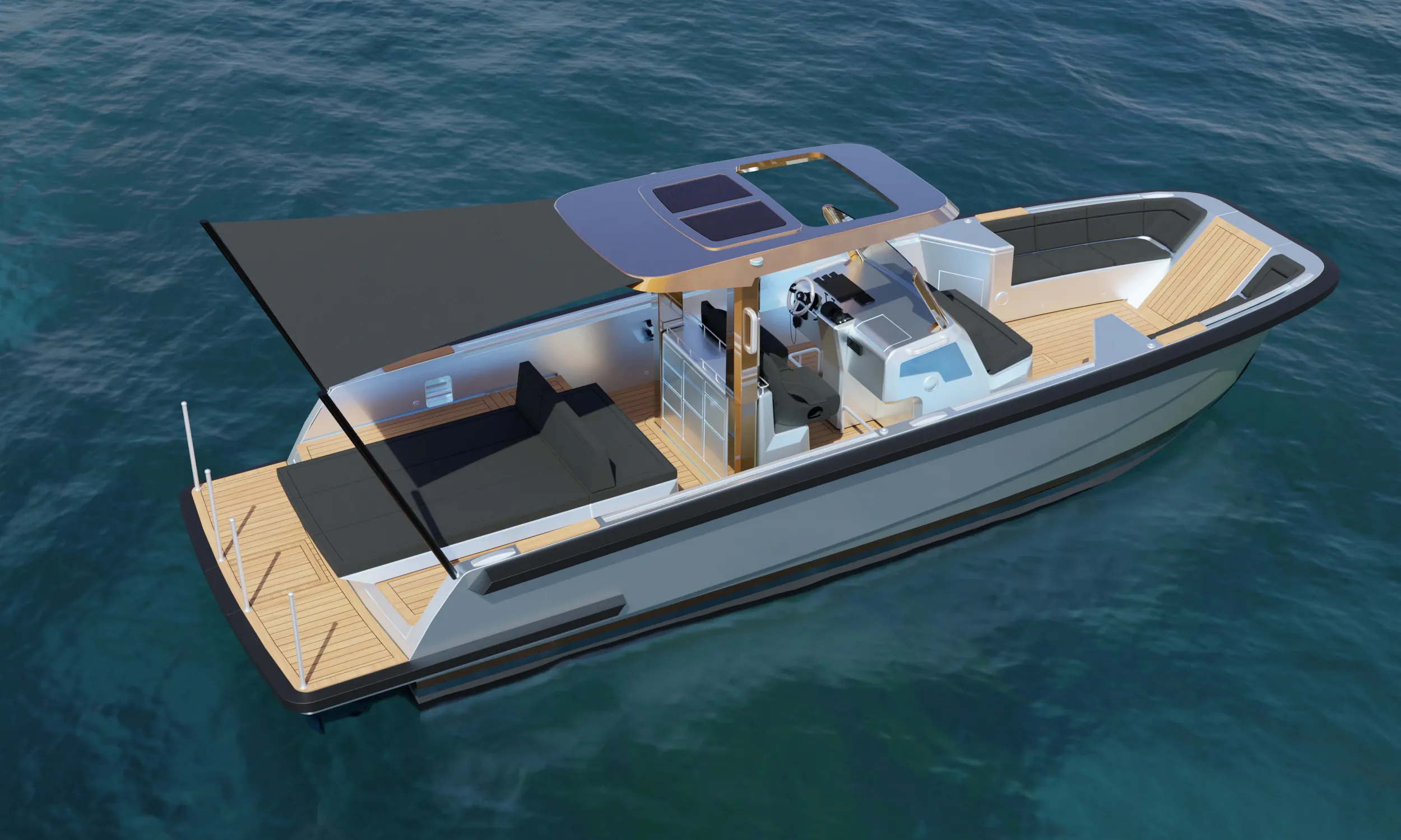 render embarcación con toldo